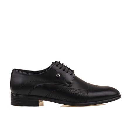 M2S Siyah Lazer Kesim Erkek Hakiki Deri Klasik Ayakkabı