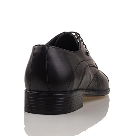 M2S Siyah Lazer Kesim Erkek Hakiki Deri Klasik Ayakkabı