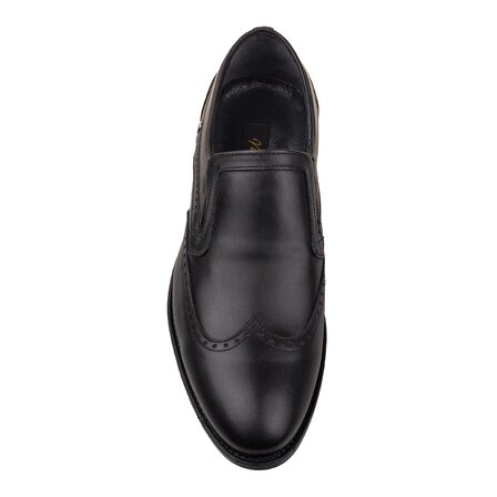 M2S Siyah Lazer Erkek Hakiki Deri Bağcıksız Klasik Ayakkabı