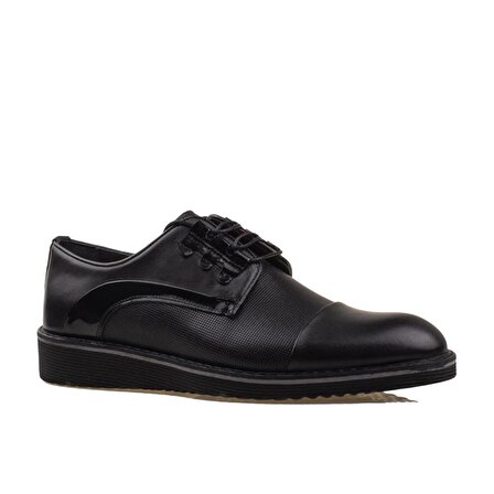 M2S Siyah Rugan İşlemeli Hakiki Deri Erkek Günlük Ayakkabı