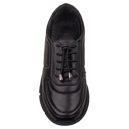 M2S Siyah Hakiki Deri Kadın Lastikli Comfort Ayakkabı