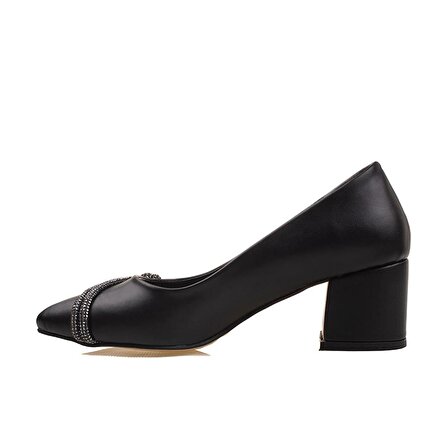 M2S Siyah Kalın Topuk Kadın Klasik Ayakkabı