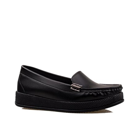 M2S Siyah Parlak Çizgili Comfort Kadın Ayakkabı