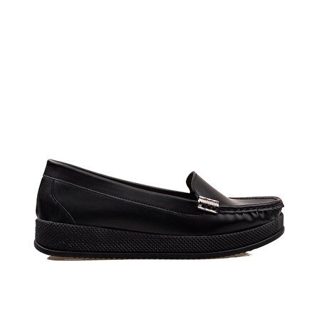 M2S Siyah Parlak Çizgili Comfort Kadın Ayakkabı