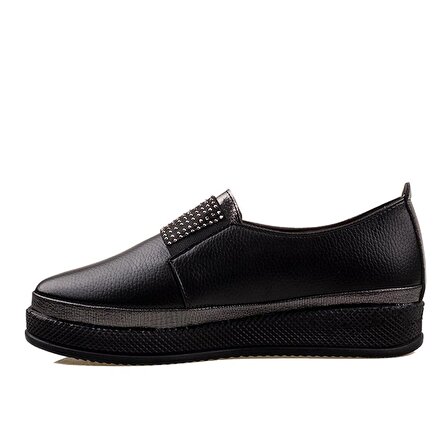 M2S Siyah Lastik Boğazlı Taşlı Comfort Kadın Ayakkabı