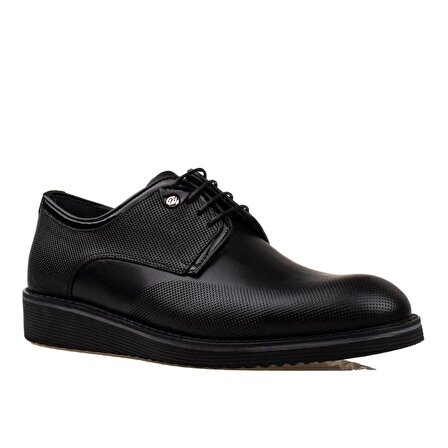 M2S Siyah Hakiki Deri Erkek Lazer Kesim Klasik Ayakkabı