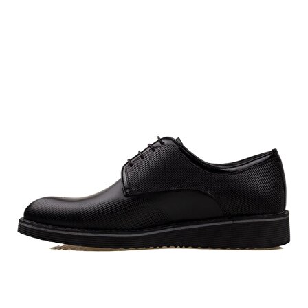 M2S Siyah Hakiki Deri Erkek Lazer Kesim Klasik Ayakkabı