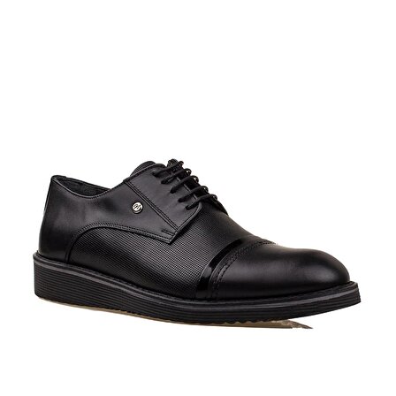 M2S Siyah Hakiki Deri Erkek Rugan Çizgili Klasik Ayakkabı