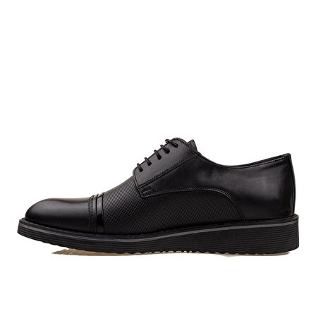 M2S Siyah Hakiki Deri Erkek Rugan Çizgili Klasik Ayakkabı