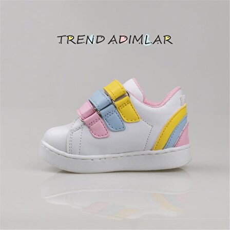 Trend Adımlar Beyaz Rainbow Işıklı İlk Adım Bebe Sneaker