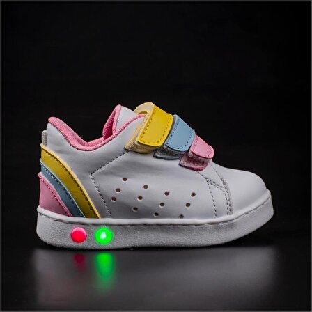 Trend Adımlar Beyaz Rainbow Işıklı İlk Adım Bebe Sneaker