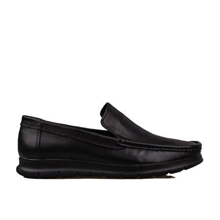 Slayka Siyah Comfort Erkek Hakiki Deri Bağcıksız Ayakkabı