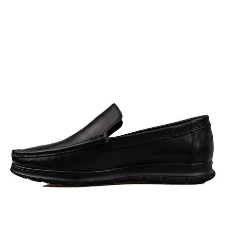 Slayka Siyah Comfort Erkek Hakiki Deri Bağcıksız Ayakkabı