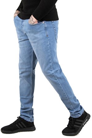 DeepSEA Erkek Mavi Enzim Yıkama Taşlamalı Dar Kesim Likralı Erkek Kot Pantolon 2202029