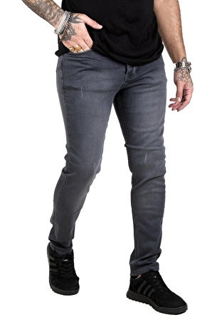 DeepSEA Erkek Antrasit Lazerli Slim Fit Likralı Kot Pantolon 2304819