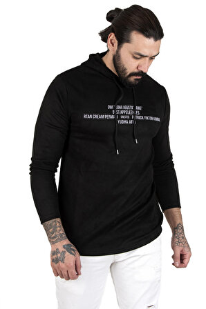 DeepSEA Erkek Siyah Önü Yudha Baskılı Yeni Sezon Kadife Sweatshirt 2303082