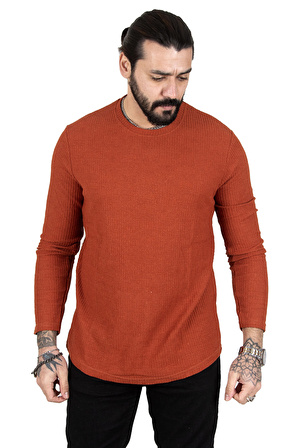 DeepSEA Erkek Kiremit Kare Desenli Bisiklet Yaka Yeni Sezon Sweatshirt 2303098