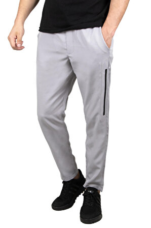 DeepSEA Erkek Gri Beli Lastikli Bağcıklı Şeritli İnce Spor Pantolon 2300070
