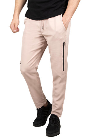 DeepSEA Erkek Krem Beli Lastikli Bağcıklı Şeritli İnce Spor Pantolon 2300070