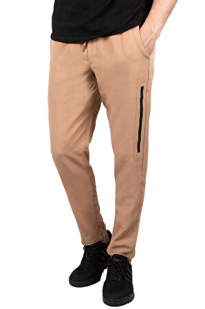 DeepSEA Erkek Bej Beli Lastikli Bağcıklı Şeritli İnce Spor Pantolon 2300070