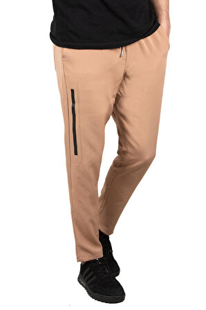 DeepSEA Erkek Bej Beli Lastikli Bağcıklı Şeritli İnce Spor Pantolon 2300070