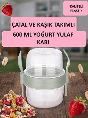 Yoğurt Kabı Diyet Müsli Yulaf Kapaklı Kaşıklı Kap Hazneli Beslenme Kase Take And Go