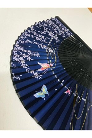 Kaliteli Bambu Pembe Kelebek ve Çiçek Desenli Şık Japon Yelpaze Özel Tasarım