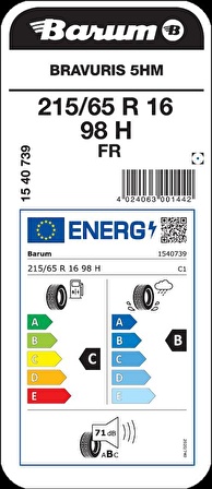 Barum 215/65 R16 98H FR BRAVURIS 5HM Oto Yaz Lastiği Üretim 2022