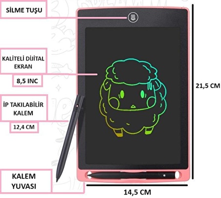 Tablet Yazı Çizim Tableti Resim Çizme Not Alma Tahtası Dijital LCD Ekranlı 8.5 Inç Tablet