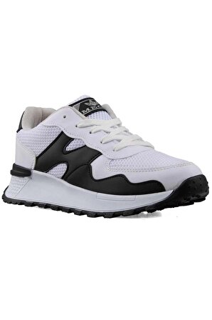 Mega Rahat İç Taban Beyaz Siyah Renk Fileli Dış Yüzey Bağcıklı Günlük Ayakkabı Sneakers