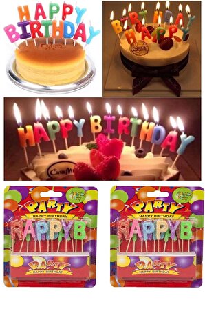 Happy Birthday Yazılı Renkli Pasta Mumu Yaş Pasta Mumu Pasta Süsü