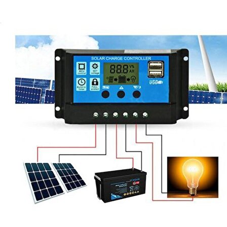 10A Dijital Güneş Paneli Solar Akü Şarj Kontrol Cihazı 12V 24V
