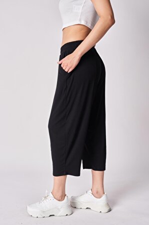 defy's Kadın Beli Lastikli Dikiş Detaylı Şalvar Pantolon Siyah