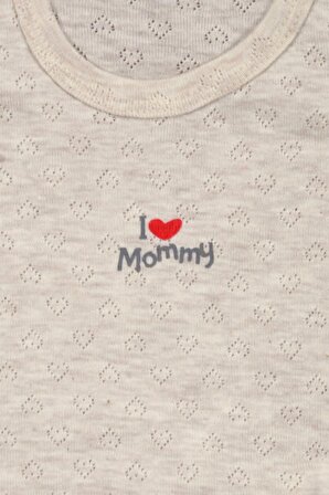 Unisex Bebek Sütlü Kahverengi Pamuklu KolsuzI Love Mom Yazılı Bady