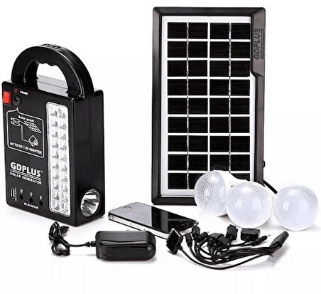 Ayt Powermaster GD-999 Güneş Panelli 3 Lambalı Powerbank Özellikli Şarjlı Solar Aydınlatma Kamp Lambası