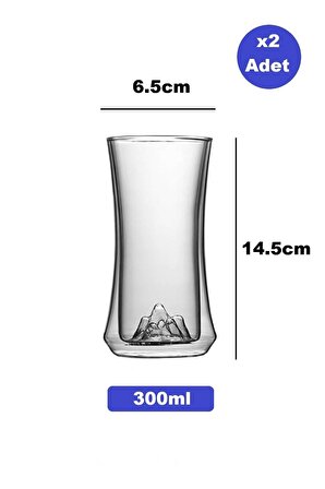 Çift Camlı Kokteyl Meşrubat Bardağı 300ml 2li Set 2li Cam pipet