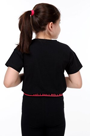 neslice Kız Çocuk Kelebek Baskılı T-Shirt SİYAH-7-8 Yaş
