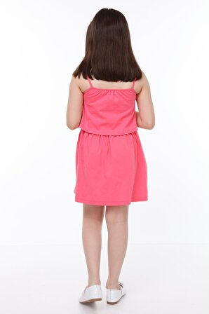 neslice Kız Çocuk Askılı Çift Katlı Elbise  7-8 Yaş-PEMBE