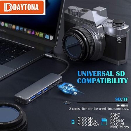 Daytona Hc-13 Type-C To 3*usb 3.0 4K Ultra Hd HDMI Sd Tf Kart Girişli 6ın1 Çevirici Hub Adaptör