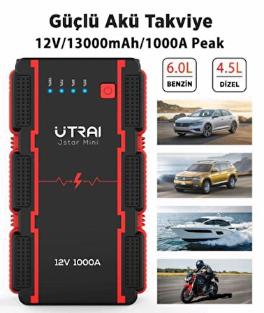 UTRAI Jstar Mini 13000mAh 1000A Jump Starter Taşınabilir Akü Takviye Cihazı ( Powerbank + Led Lamba)