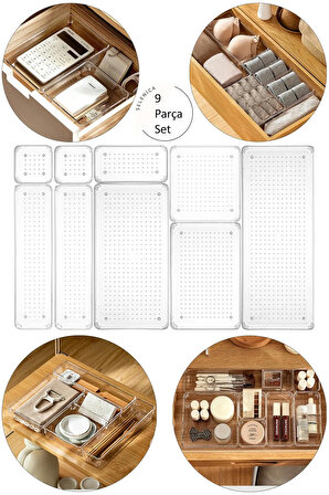 9'lu Set Modüler Çekmece Içi Düzenleyici Banyo Makyaj Takı Düzenleyici Ofis Masaüstü Organizer Set4
