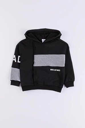 Kapüşonlu Ribanalı %100 Pamuk Erkek Çocuk Sweatshirt