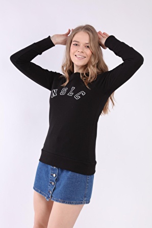 neslice Kadın Reglan Kol Basic Yaka Sweatshirt S-SİYAH