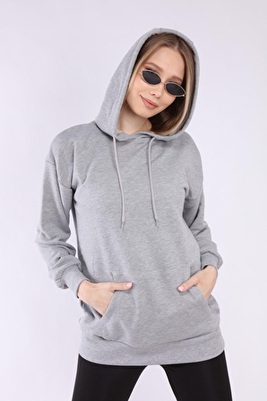 neslice Kadın Kapüşonlu ve Cepli Sweatshirt L-GRİMELANJ