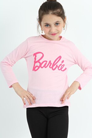 Kız Çocuk Pembe Barbie Baskılı Yüzde 100 Pamuk Tişört minah-06090001
