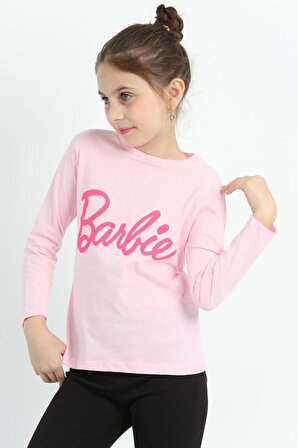 Kız Çocuk Pembe Barbie Baskılı Yüzde 100 Pamuk Tişört minah-06090001
