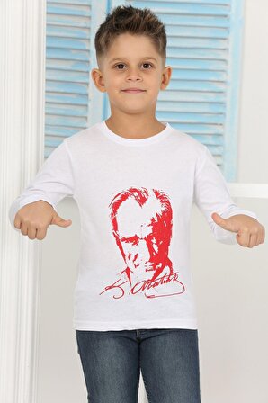 Kız ve erkek çocuk uzun kollu yüzde 100 pamuk Atatürk baskılı tişört minah-08090002
