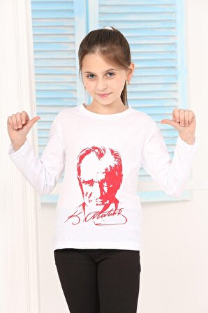 Kız ve erkek çocuk uzun kollu yüzde 100 pamuk Atatürk baskılı tişört minah-08090002