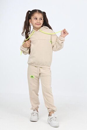 Kız çocuk kışlık kapşonlu eşofman takımı yüzde 100 pamuk minah-06030007