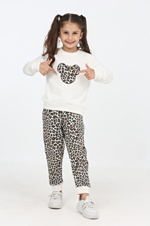 Kız çocuk eşofman takımı yüzde 100 pamuk leopar desenli minah-06030009